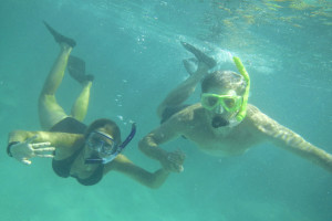 Dena and Ted Snorkeling off the west side of Elbow Cay