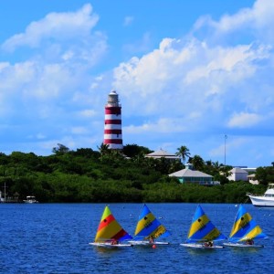 School kids racing in Hope Town harbour