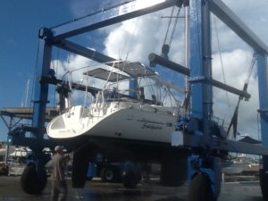 Satisfaction being hauled out at Green Turtle Cay